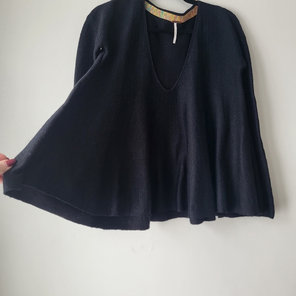 Free People Sundae Swing Black Boho Grunge Flowy Knit Sweater - Picture 6 of 9